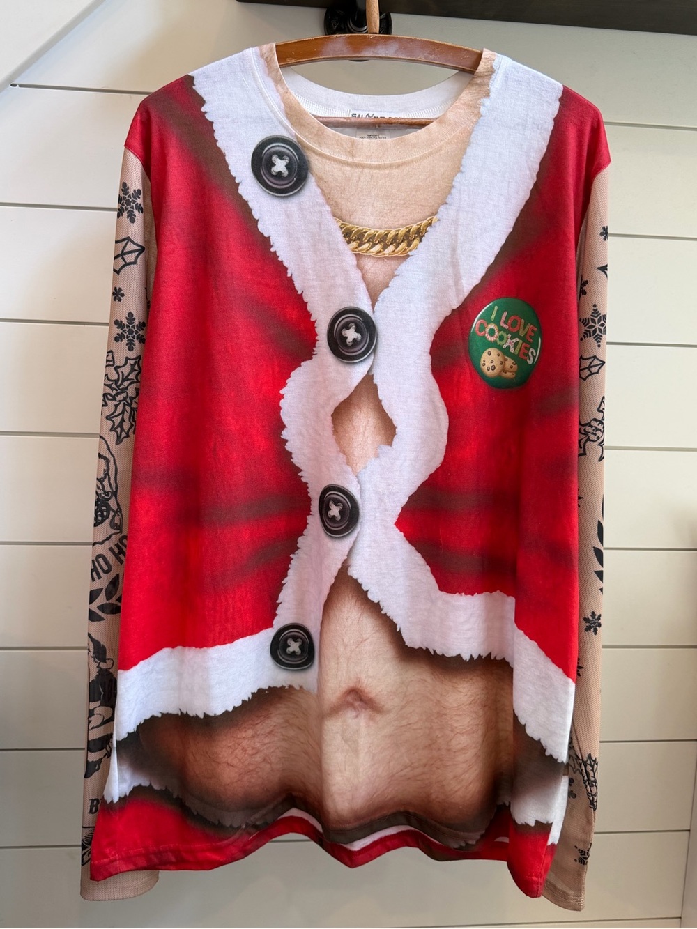 Faux Real Ugly Christmas Sweater Bad Santa  Naughty or Nice Long Sleeve Shirt XL